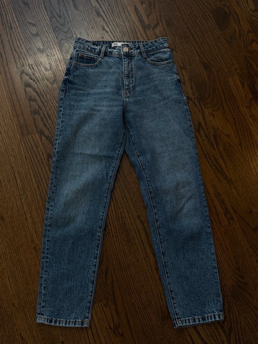 Zara Denim Jeans in Medium Blue with Gold Button